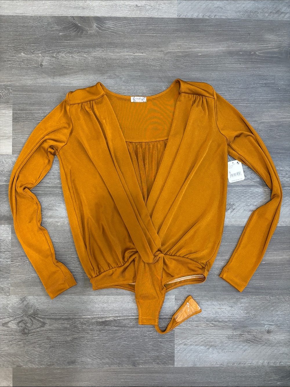Free People Mustard Twist-Front Long Sleeve Bodysuit